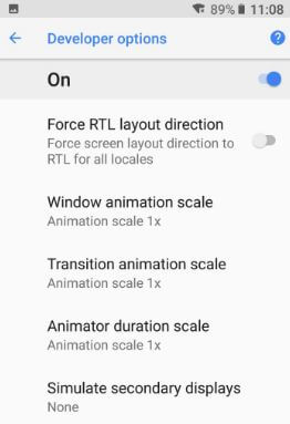 Animaties uitschakelen op Android Oreo 8.1