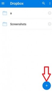 Tik op het + -pictogram rechtsonder in de dropbox-app