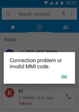 verbindingsprobleem of ongeldige MMI-code android