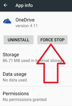 Forceer stop onedrive in Android