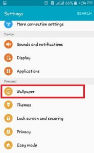 Tik op Wallpaper in het persoonlijke gedeelte