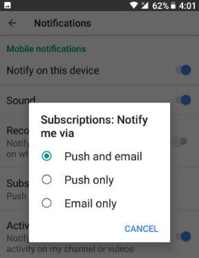 YouTube-abonnementen melden via push en e-mail