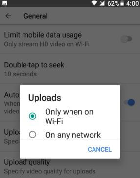 Wijzig de netwerkvoorkeuren voor uploaden in de YouTube-app