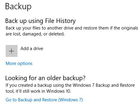 Maak een back-up van gegevens met behulp van bestandsgeschiedenis in Windows 10