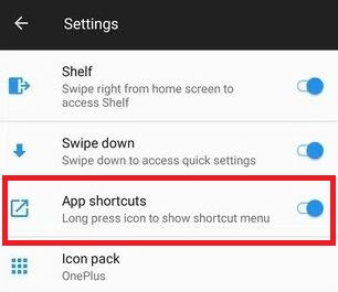 Schakel app-snelkoppelingen uit op OnePlus 5